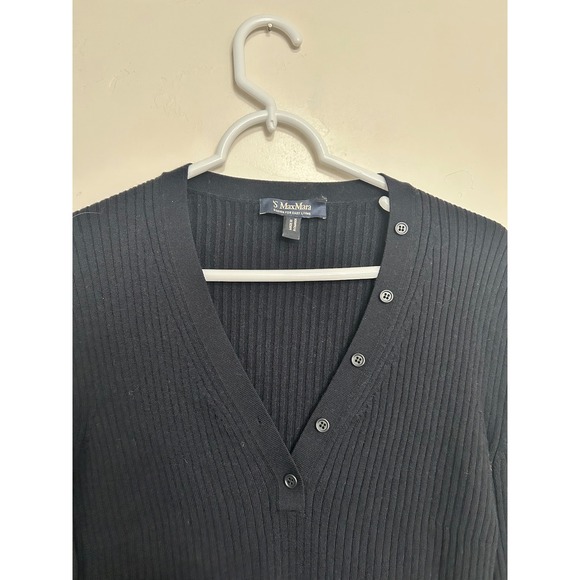 'S Max‎ Mara Black Ribbed V Neck Button Up Long Sleeve Sweater Top L - Picture 2 of 14